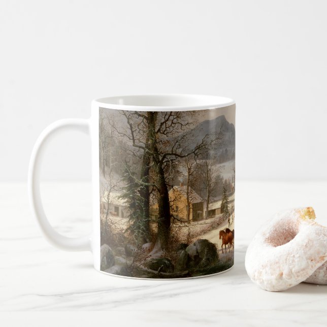 Vintages Winterbauernhaus Kaffeetasse (Mit Donut)