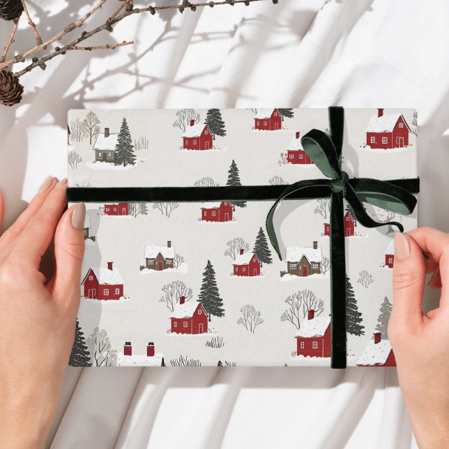 Vintages Winterdorf niedliche Weihnachten Themenab Geschenkpapier (Von Creator hochgeladen)