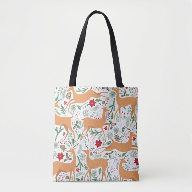 Vintages Winterhirschmuster. Weihnachtsba Tasche (Vorderseite)