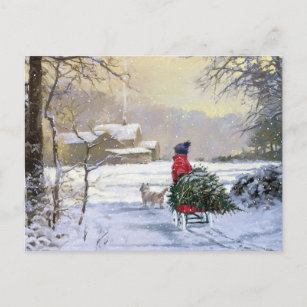 Vintages Winterkind Zuhause Postkarte