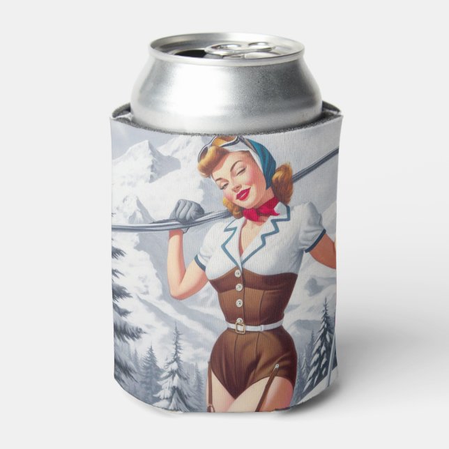 Vintages Winterski-Button Dosenkühler (Kanne Vorderseite)