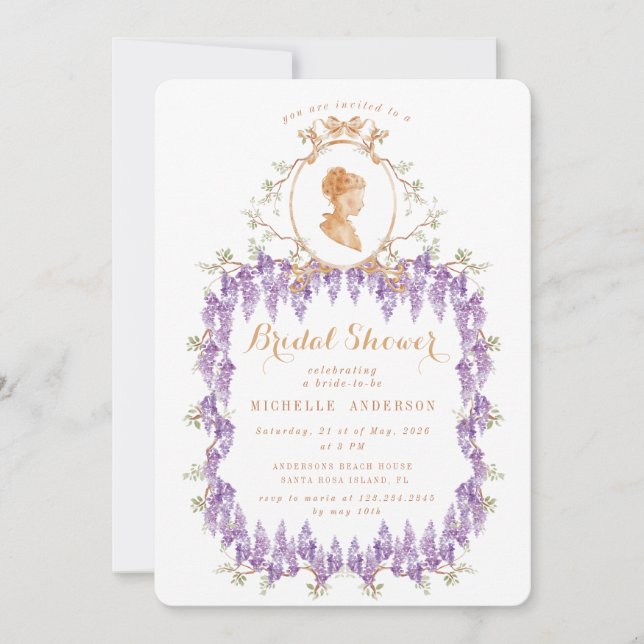 Vintages Wisteria Floral Regency Brautparty Einladung (Vorderseite)