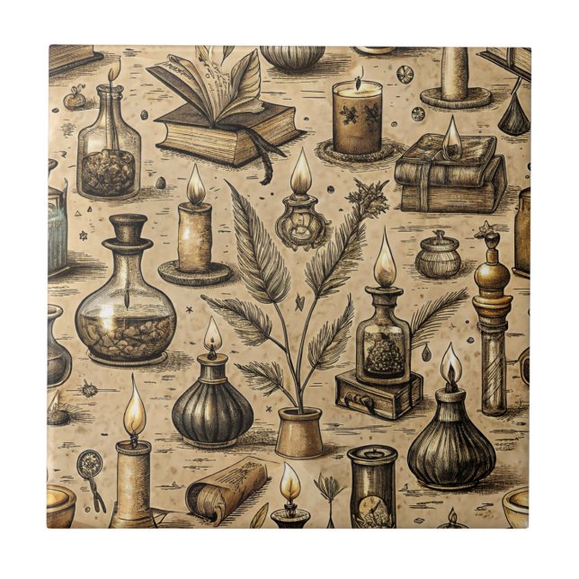 Vintages Witchcraft Books & Candles Muster Fliese (Vorderseite)