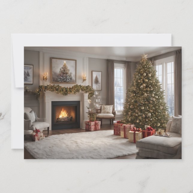 Vintages Wohnzimmer mit Christbaum Feiertagskarte (Vorderseite)
