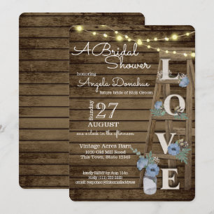 Vintages Wood Ladder Blue Brautparty Einladung