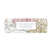 VINTAGES WORLD MAP-RÜCKKEHR-ADRESSE-ETIKETT
