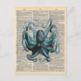 Vintages Wörterbuch Art Blue Ocean Octopus Postkarte