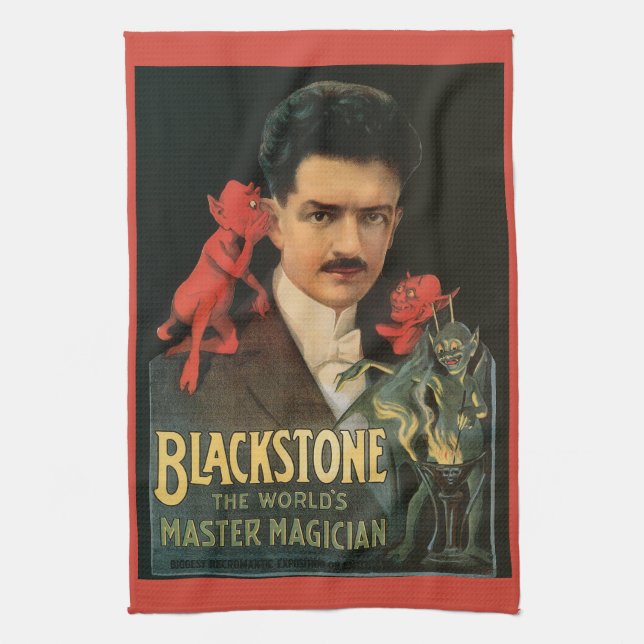 Vintages Zauberposter, Großer Schwarzsteinmagier Geschirrtuch (Vertikal)