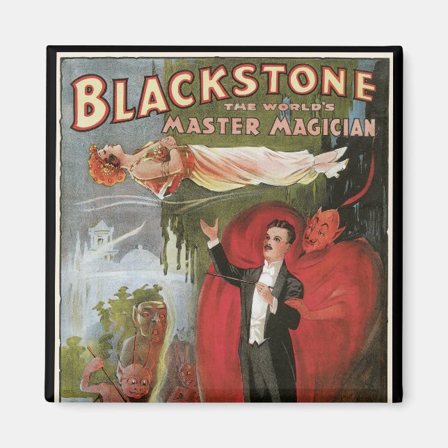 Vintages Zauberposter, Großer Schwarzsteinmagier Magnet (Vorne)