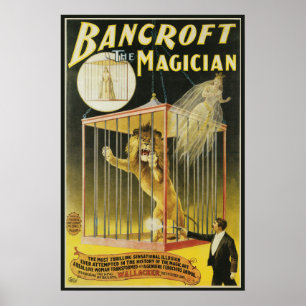 Vintages Zauberposter, Magician Bancroft und Löwe Poster
