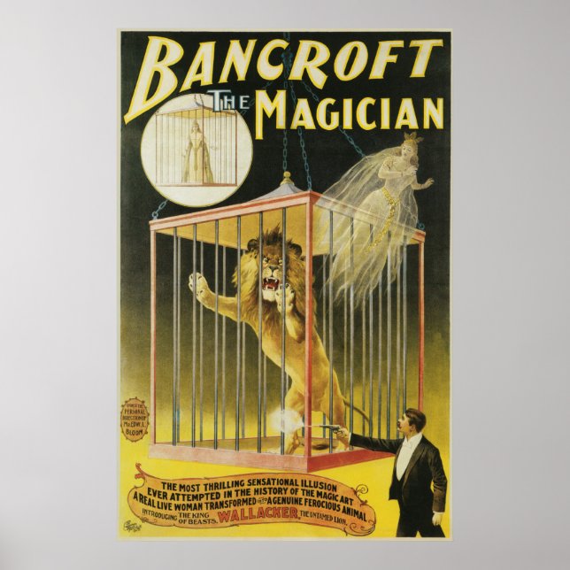 Vintages Zauberposter, Magician Bancroft und Löwe Poster (Vorne)
