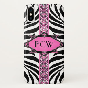 Vintages Zebra-Kunst-Deko-Rosa-Diamant-Monogramm Case-Mate iPhone Hülle