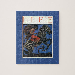 Vintages Zebra mit Jugendstil-Frau Print