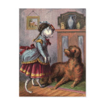Vintages Zeichn: Puss in vollem Kleid