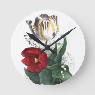 Vintages Zeichnen: Tulpen Runde Wanduhr
