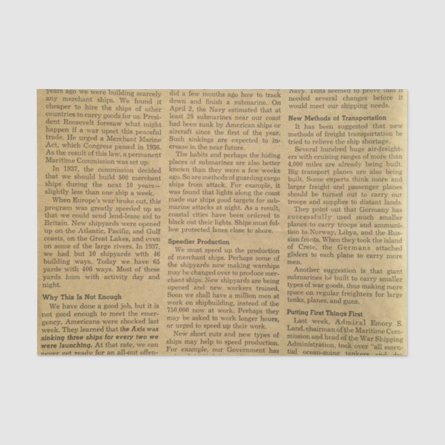 Vintages Zeitungspapier Seidenpapier (Vorderseite)