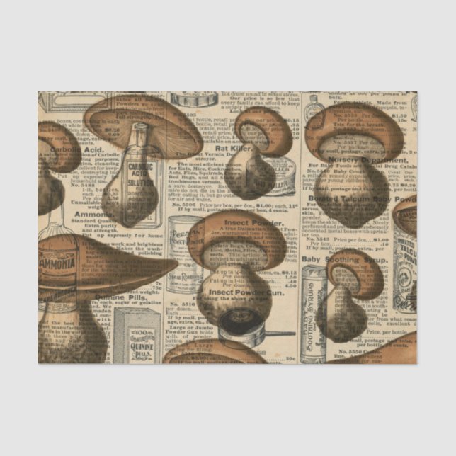 Vintages Zeitungspapier und Pilz Seidenpapier (Vorderseite)