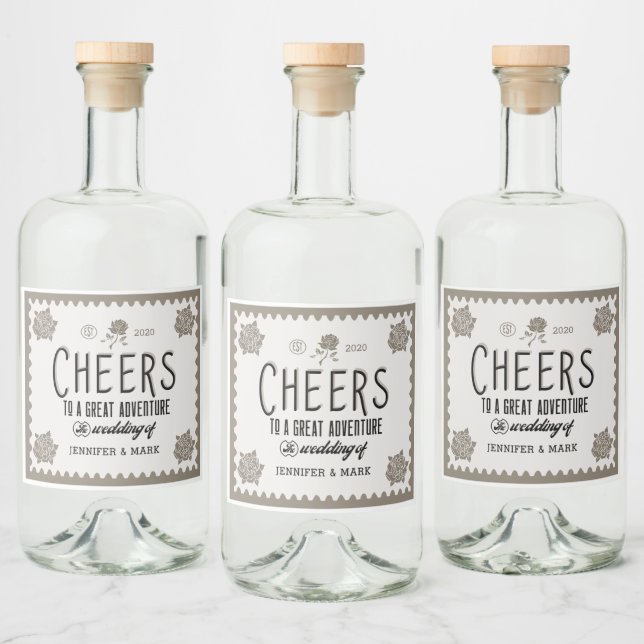 Vintages Zierschrift-Hochzeitskennzeichen Alkoholflaschenetikett (Flaschen)