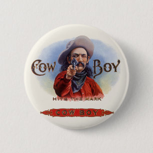 Vintages Zigar Label Kunst, Cowboy trifft auf Mark Button