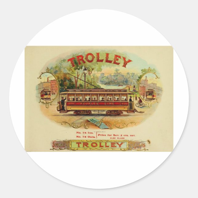 Vintages Zigarrenfeld-Etikett TROLLY Runder Aufkleber (Vorderseite)