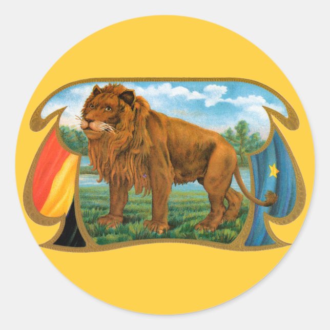 Vintages Zigarrenlabel "African Lion" in Savannah Runder Aufkleber (Vorderseite)