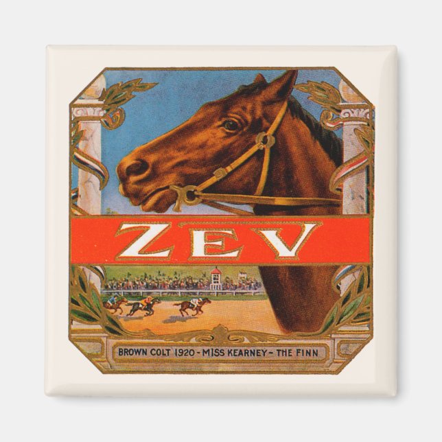 Vintages Zigarrensiegel, Zev-Race-Pferde, brauner  Magnet (Vorne)