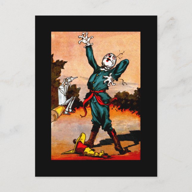 Vintages Zinn-Woodman und Scarecrow Postkarte (Vorderseite)