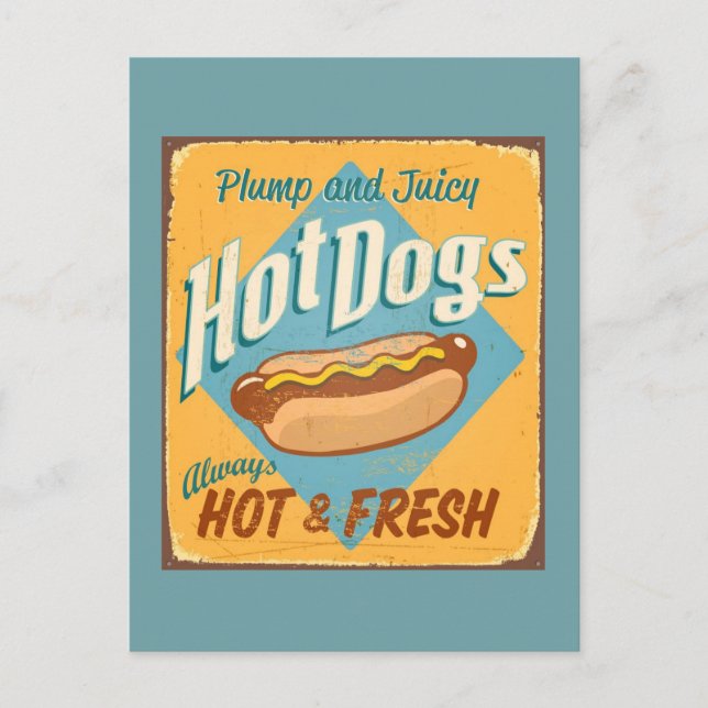 Vintages Zinnzeichen - Hot Dogs Postkarte (Vorderseite)