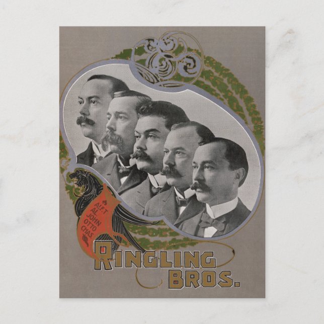 Vintages Zirkusposter der fünf Brüder Postkarte (Vorderseite)