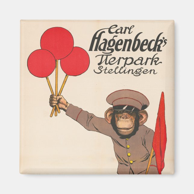 Vintages Zirkusposter eines Affen mit Balloons Magnet (Vorne)
