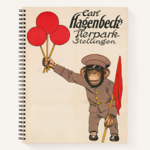 Vintages Zirkusposter eines Affen mit Balloons Notizbuch