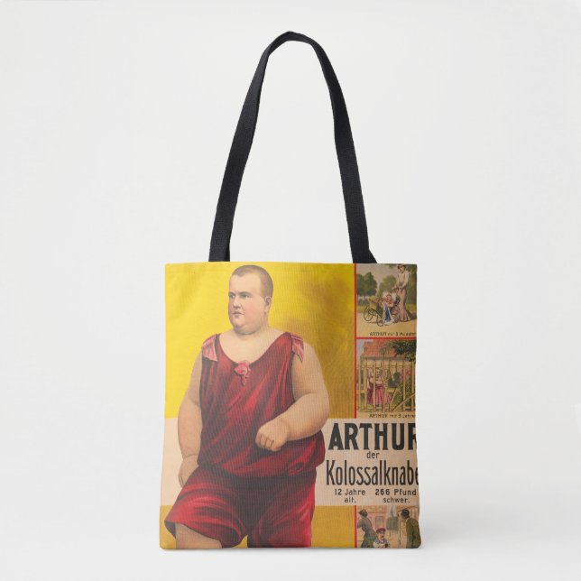 Vintages Zirkusposter von Arthur, dem Kolossalskid Tasche (Vorderseite)