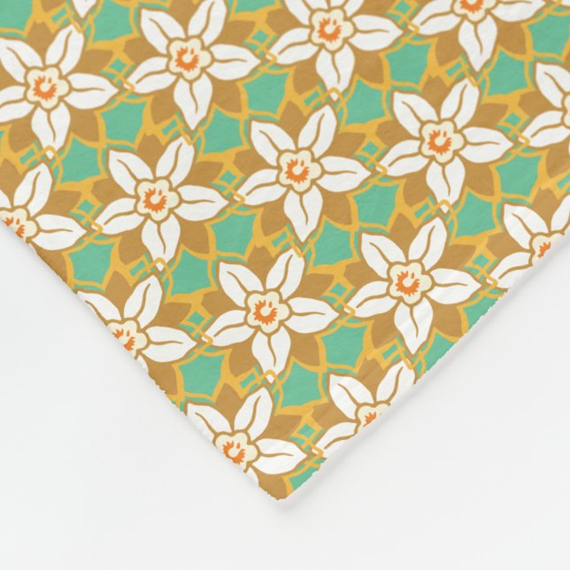 Vintages Zitronengrün und Gelb-Jonquil-Muster Fleecedecke (Ecke)