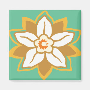 Vintages Zitronengrün und Gelb-Jonquil-Muster Magnet