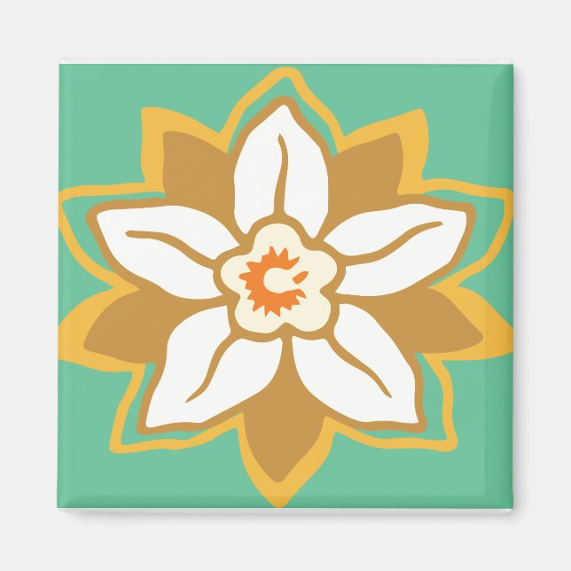 Vintages Zitronengrün und Gelb-Jonquil-Muster Magnet (Vorne)