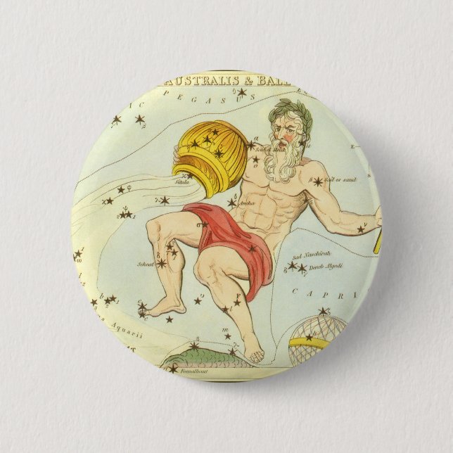 Vintages Zodiak, Astrologie Aquarius-Sternbild Button (Vorderseite)