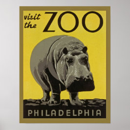 Vintages Zooposter Philadelphia mit Hippopotamus Poster
