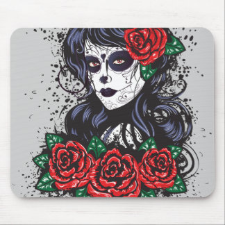 Vintages Zuckerschädelmädchen mit Rosen v10 Mousepad