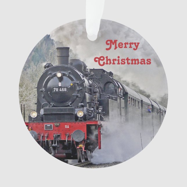 Vintages Zugdampflokomotive Foto Weihnachten Ornament (Vorderseite)