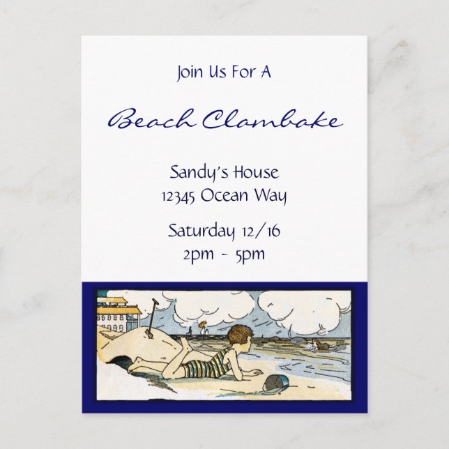 Vintaget Beach Art Custom Einladung Postkarte (Vorderseite)
