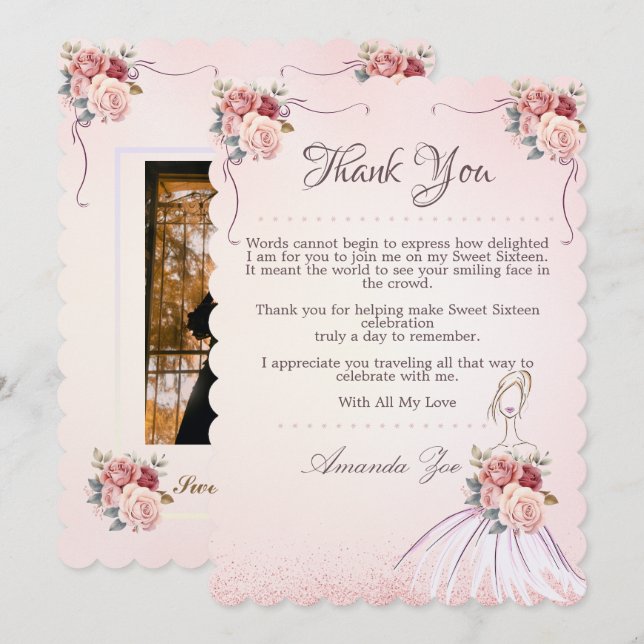 Vintange Sweet 16 / Quinceañera Vielen Dank Hinwei Einladung (Vorne/Hinten)