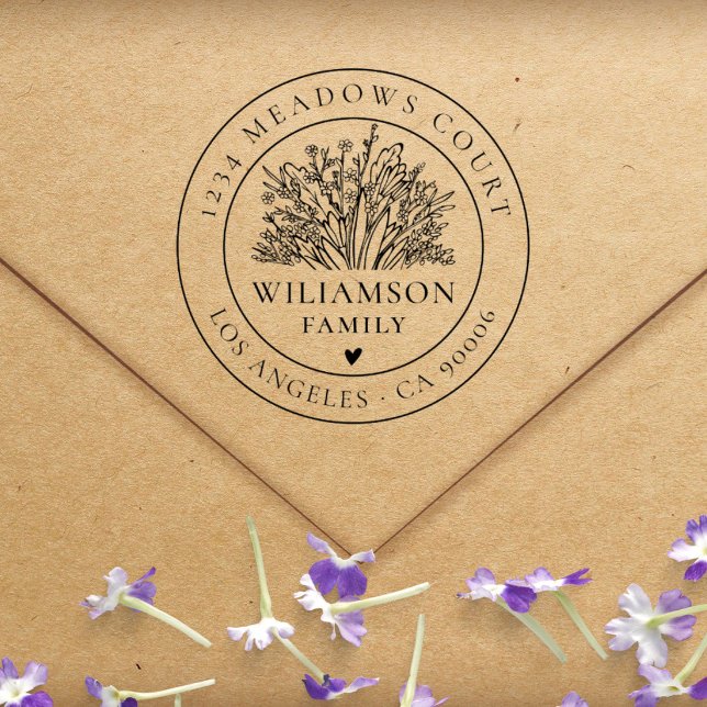 Vintegre Flower Round Custom Rücksendeadresse Gummistempel (Von Creator hochgeladen)