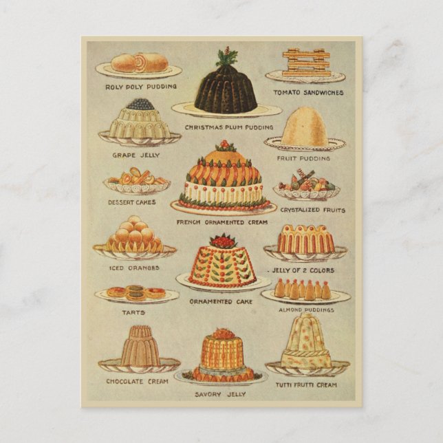 Vintge Desserts Chart Illustration Kochgeschichte Postkarte (Vorderseite)