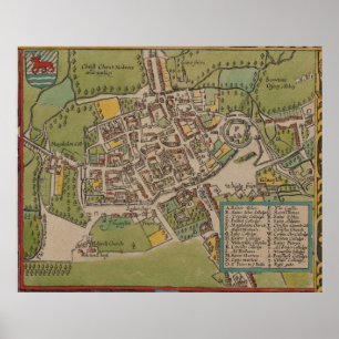 Vintge Map of Oxford England (1605) Poster