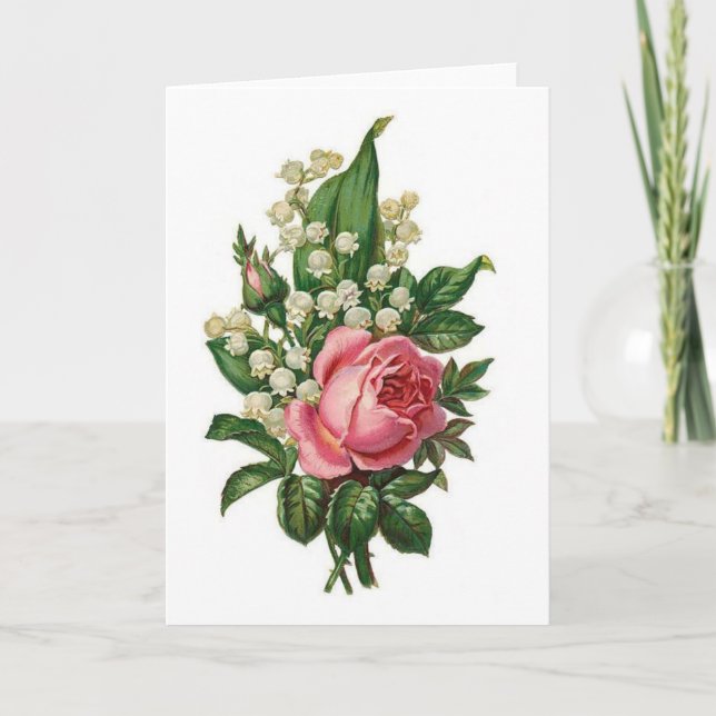 Vintge rosa Rose u. Lilie des Tales, Karte (Vorderseite)