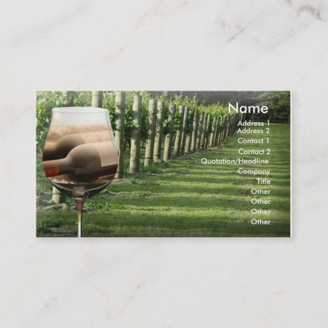 Vinyard mit Wein mit Brille Visitenkarte (Vorderseite)