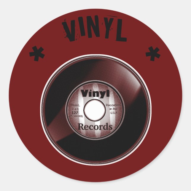 VINYL 45 U/min Rekord, Schwarz & Rot Runder Aufkleber (Vorderseite)
