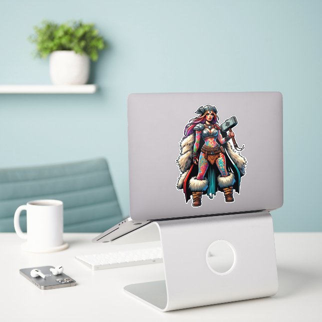 Vinyl-Aufkleber nach Maß geschnitten: Kriegerfrau Aufkleber (Laptop auf Schreibtisch)