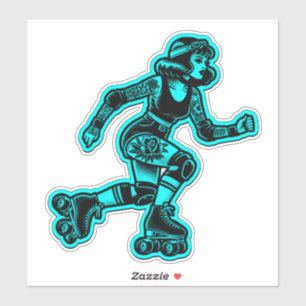 Vinyl-Aufkleber nach Maß: Roller Girl (Cyan) Aufkleber