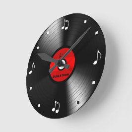 Vinyl-Aufzeichnungen mit Musiknote Runde Wanduhr